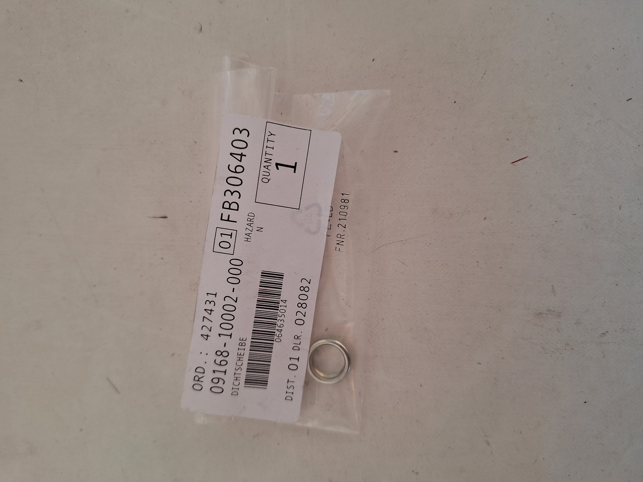 Picture of SUZUKI  DICHTSCHEIBE  09168-10002